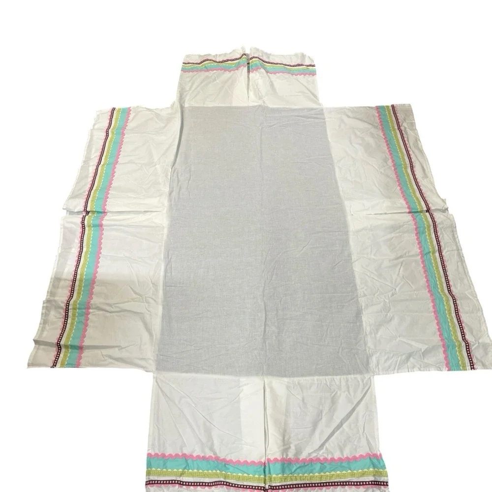 Pottery Barn Kids Coco Dot Crib Toddler Bed Skirt White Multicolor Pattern Trim